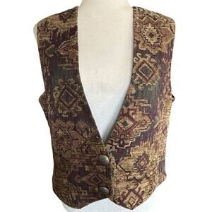 Vtg Deborah Murray Tapestry Vest Aztec Southwestern Brown Darkacademia Boho M